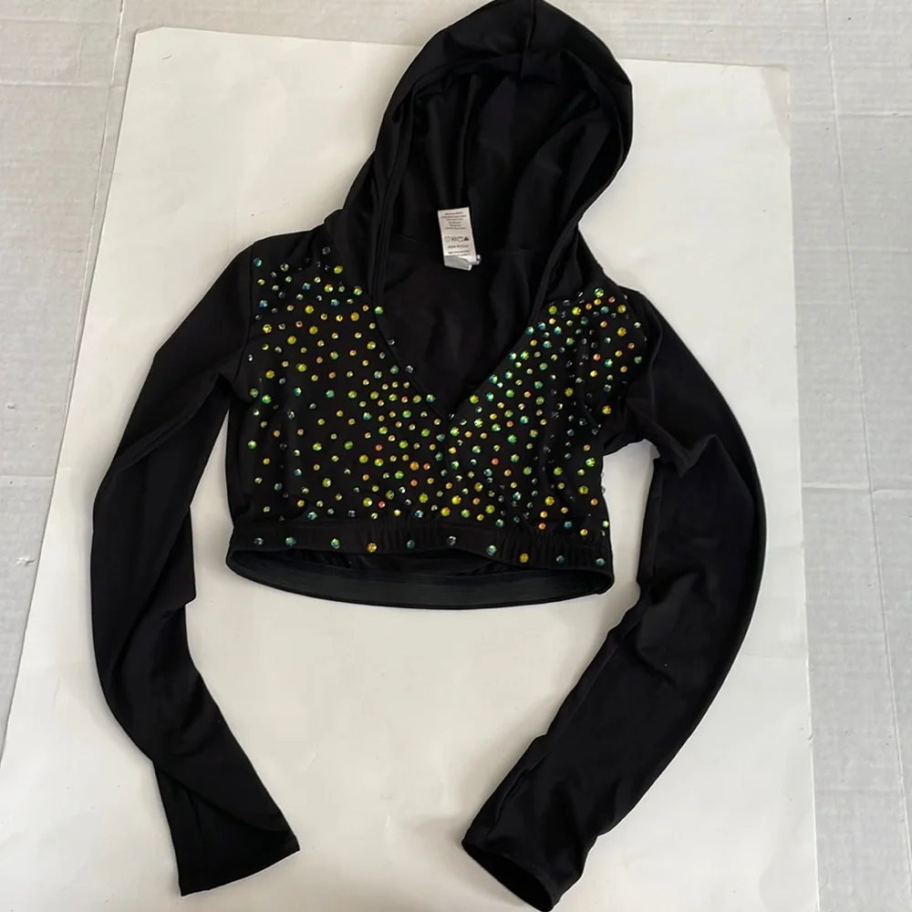 Dance costume hooded crop top Swarovski crystal rhinestones size child L